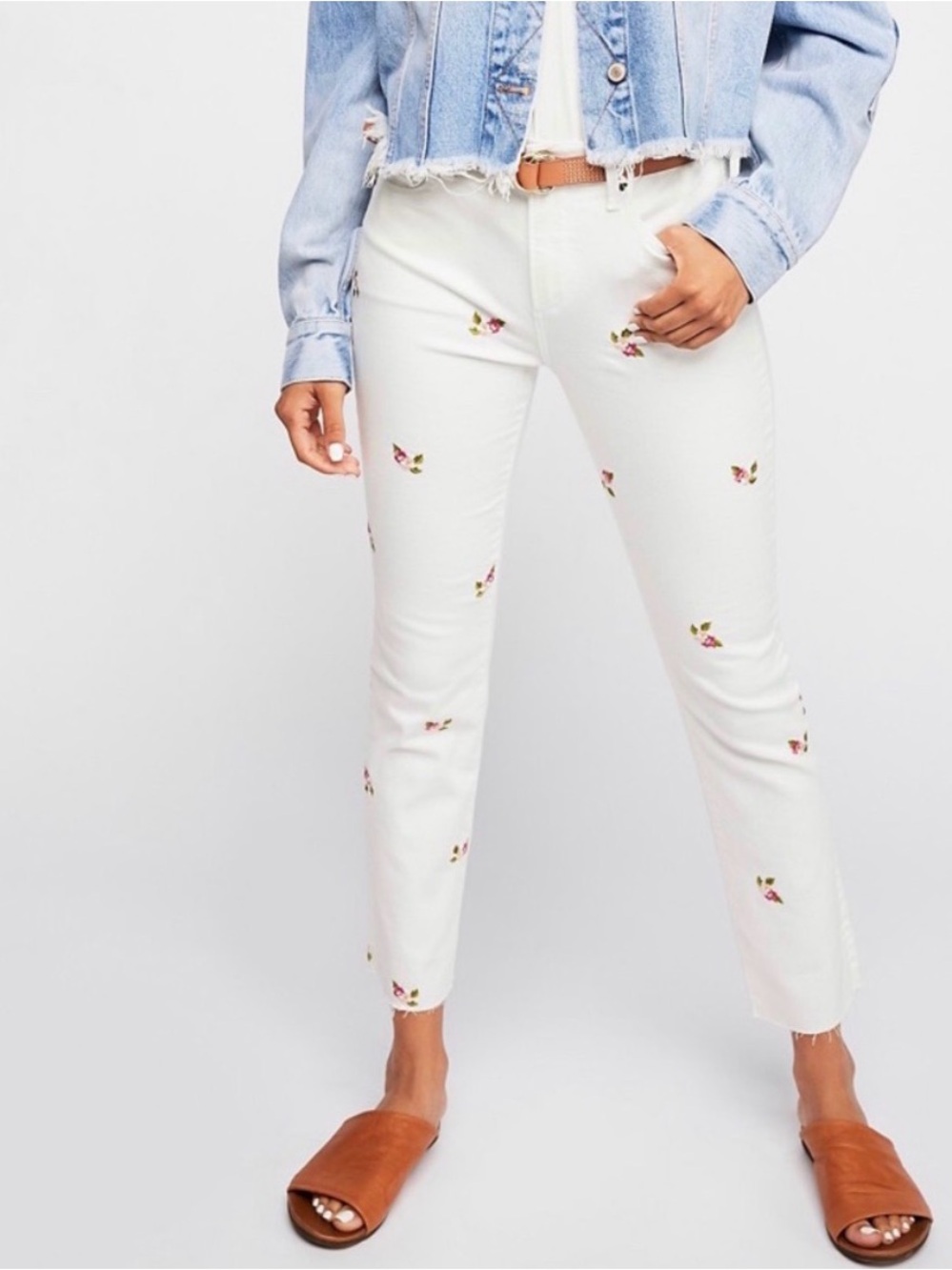 Driftwood Candace Cropped Skinny floral Embroidered Jeans size 27